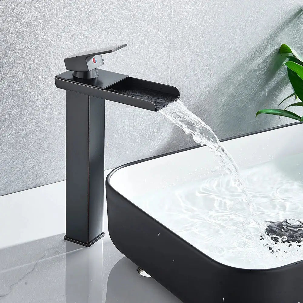 Modern brushed nickel single lever waterfall basin faucet bathroom