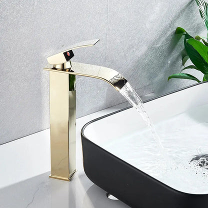 Modern brushed nickel single lever waterfall basin faucet bathroom
