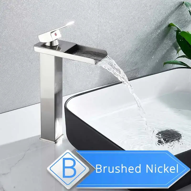 Modern brushed nickel single lever waterfall basin faucet bathroom