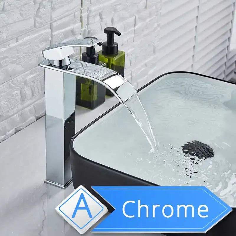 Modern brushed nickel single lever waterfall basin faucet bathroom