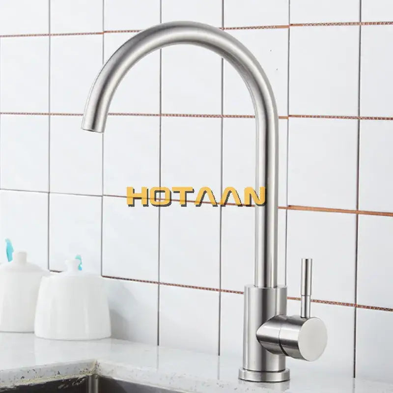 Modern brushed nickel stainless steel kitchen faucet with curved spout