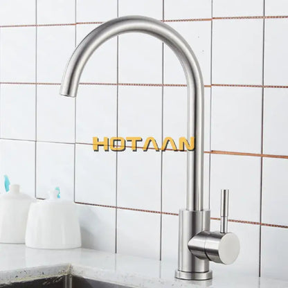 Modern brushed nickel stainless steel kitchen faucet with curved spout