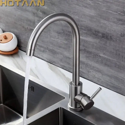 Modern brushed nickel stainless steel kitchen faucet with curved spout