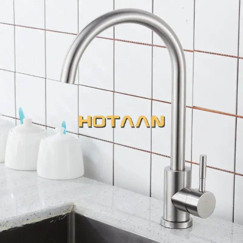 Modern brushed nickel stainless steel kitchen faucet with curved spout