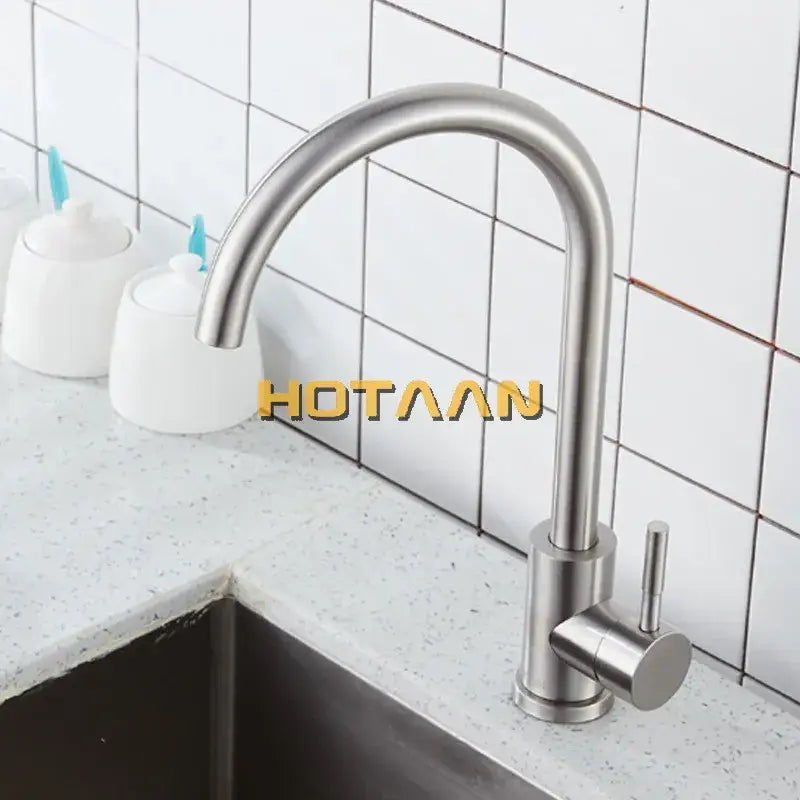 Modern brushed nickel stainless steel kitchen faucet with curved spout