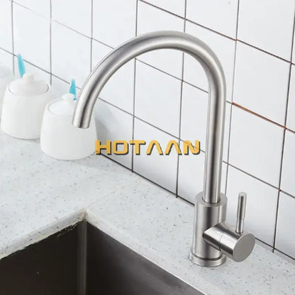 Modern brushed nickel stainless steel kitchen faucet with curved spout