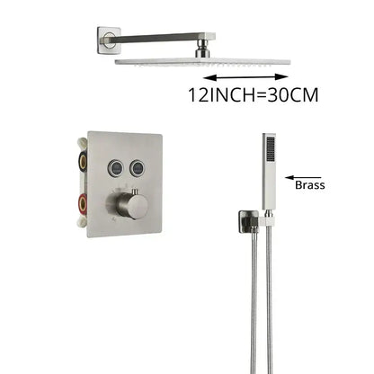 Modern brushed nickel thermostatic shower faucet set bathroom rainfall