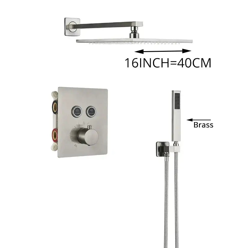 Modern brushed nickel thermostatic shower faucet set bathroom rainfall