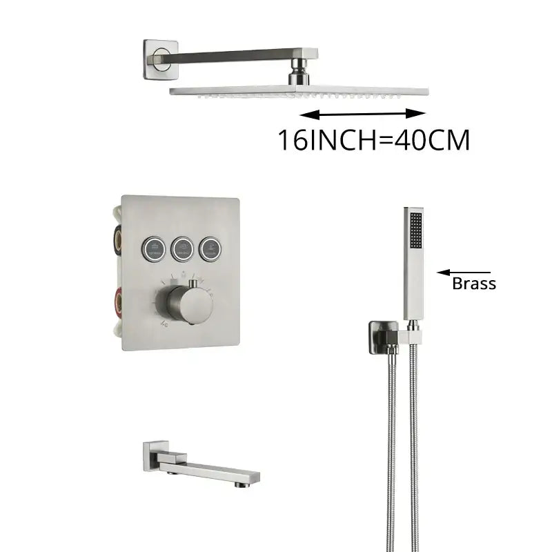 Modern brushed nickel thermostatic shower faucet set bathroom rainfall