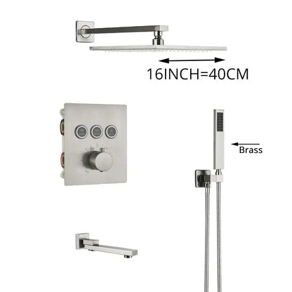 Modern brushed nickel thermostatic shower faucet set bathroom rainfall