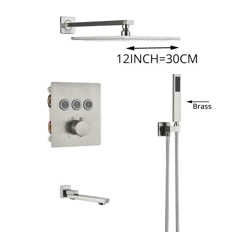 Modern brushed nickel thermostatic shower faucet set bathroom rainfall