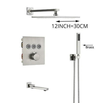 Modern brushed nickel thermostatic shower faucet set bathroom rainfall