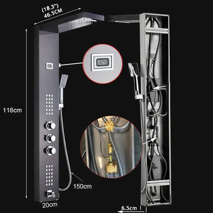 Modern brushed nickel waterfall rain shower panel bathroom spa jet
