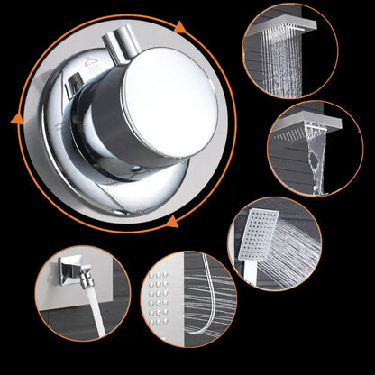Modern brushed nickel waterfall rain shower panel bathroom spa jet