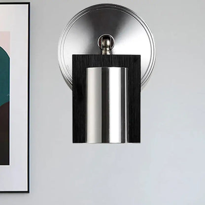 Modern brushed nickel & wood wall sconce bedroom warm white light