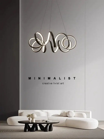 Modern brushed silver creative twisted led chandelier living room