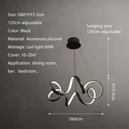 Modern brushed silver creative twisted led chandelier living room
