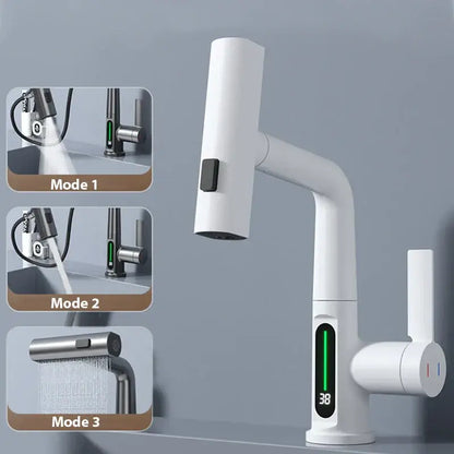 Modern brushed stainless digital display waterfall basin faucet bathroom