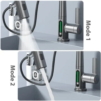 Modern brushed stainless digital display waterfall basin faucet bathroom