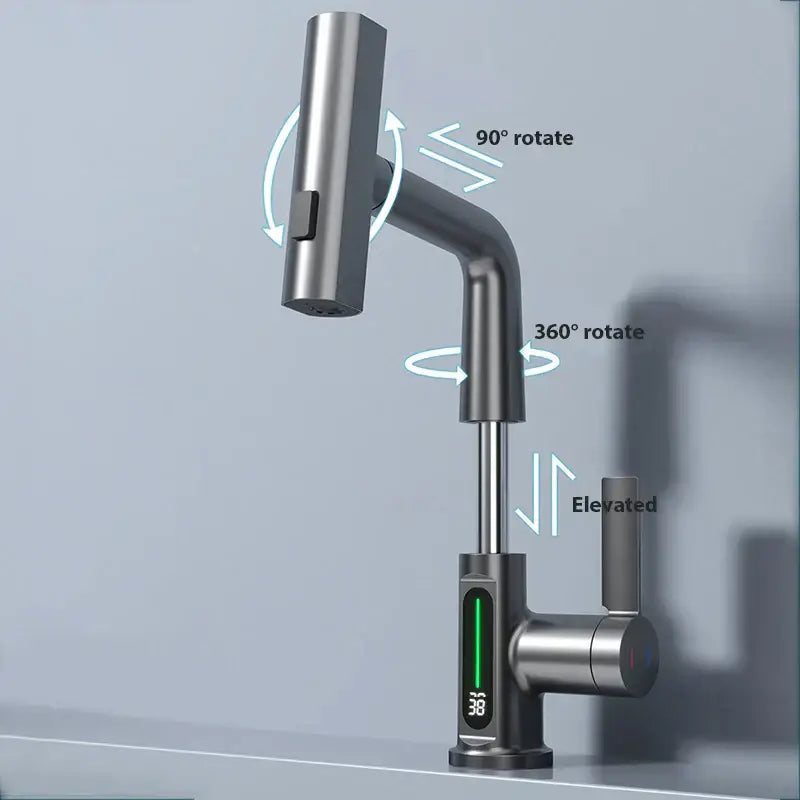 Modern brushed stainless digital display waterfall basin faucet bathroom