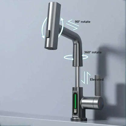 Modern brushed stainless digital display waterfall basin faucet bathroom