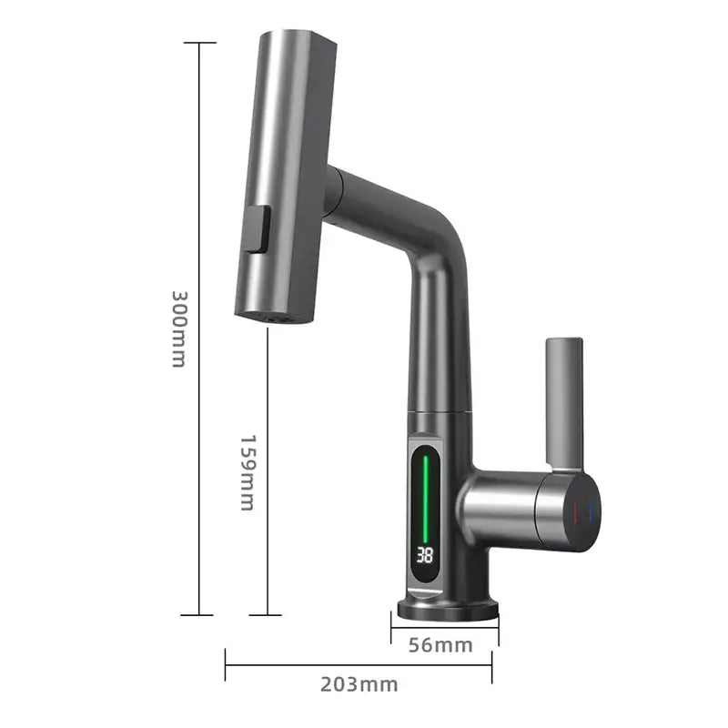 Modern brushed stainless steel digital display waterfall basin faucet