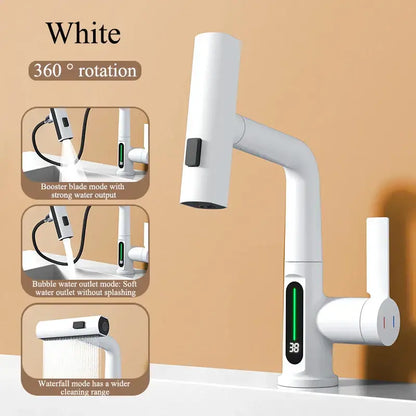 Modern brushed stainless steel digital display waterfall basin faucet