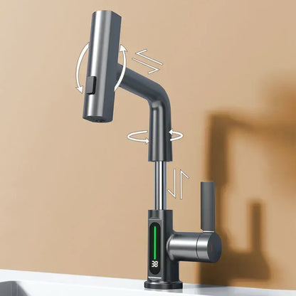Modern brushed stainless steel digital display waterfall basin faucet