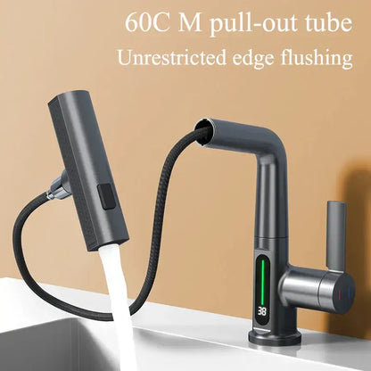 Modern brushed stainless steel digital display waterfall basin faucet