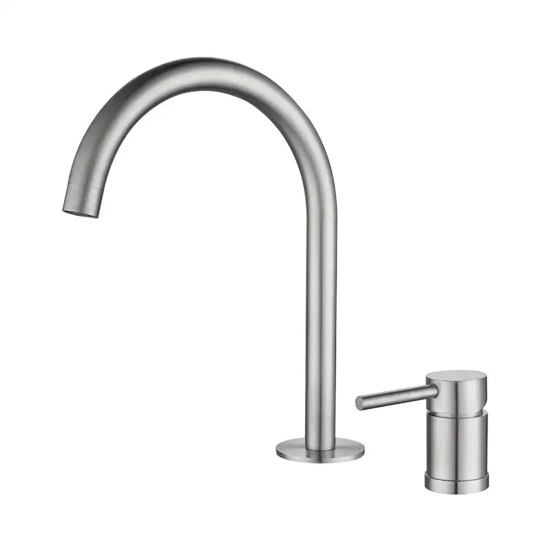 Modern brushed stainless steel kitchen faucet with curved spout