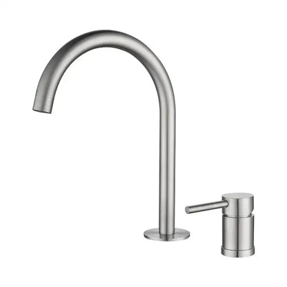 Modern brushed stainless steel kitchen faucet with curved spout