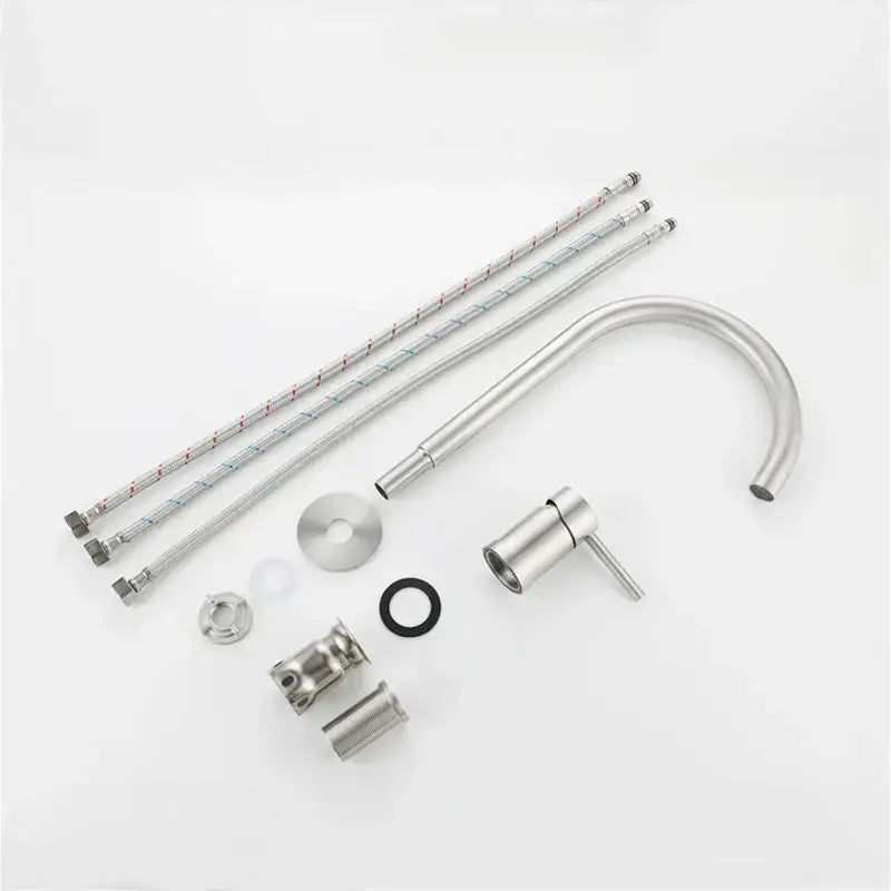 Modern brushed stainless steel kitchen faucet with curved spout