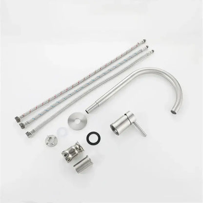 Modern brushed stainless steel kitchen faucet with curved spout