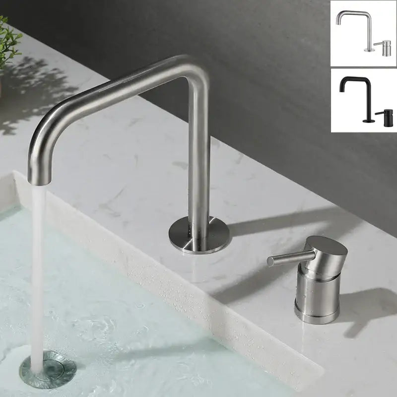 Modern brushed stainless steel kitchen faucet with curved spout