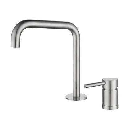 Modern brushed stainless steel kitchen faucet with curved spout
