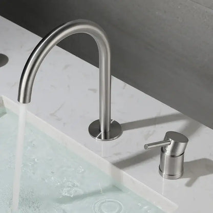 Modern brushed stainless steel kitchen faucet with curved spout