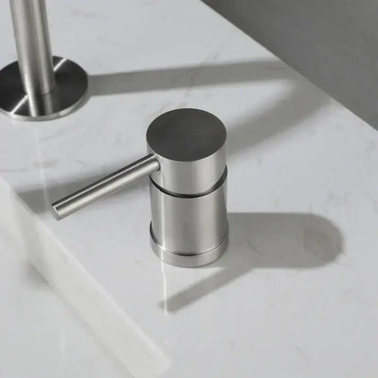 Modern brushed stainless steel kitchen faucet with curved spout