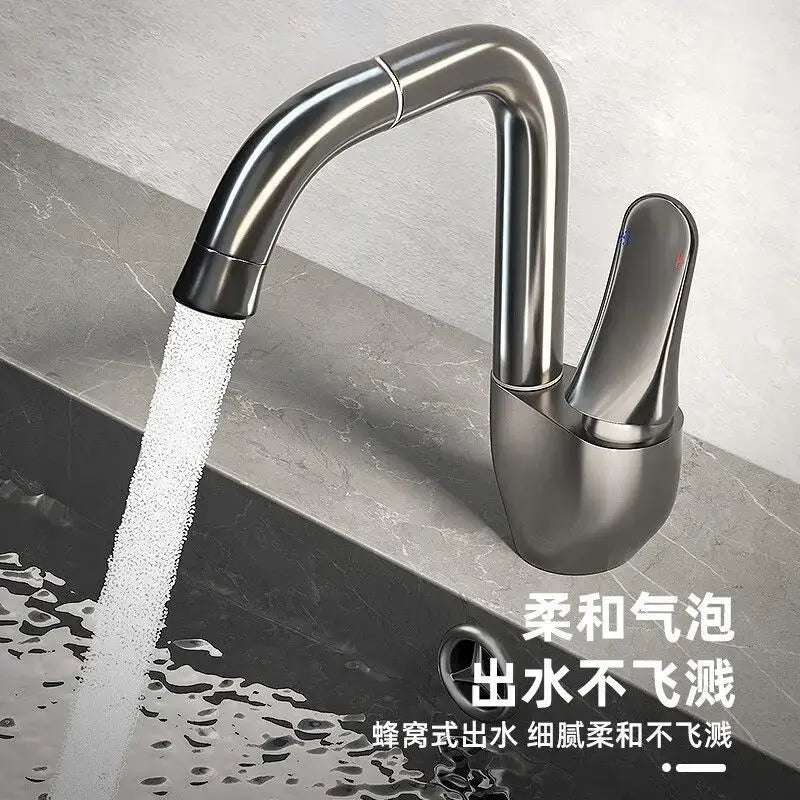 Modern brushed stainless steel kitchen faucet with rotating ceramic spool
