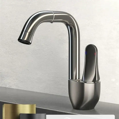 Modern brushed stainless steel kitchen faucet with rotating ceramic spool