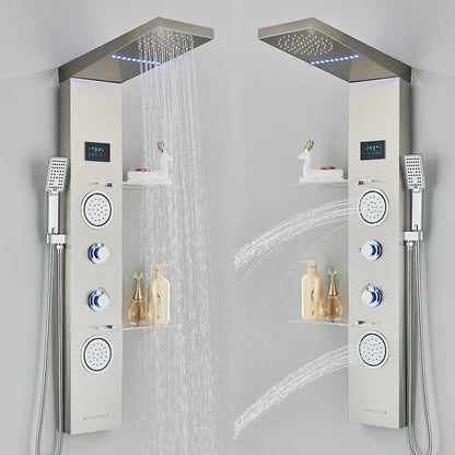Modern brushed stainless steel led light shower column bathroom spa