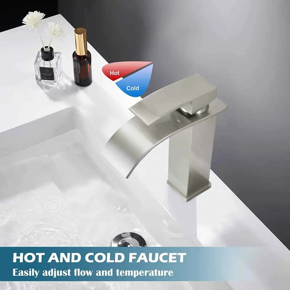 Modern brushed stainless steel waterfall basin faucet bathroom tap