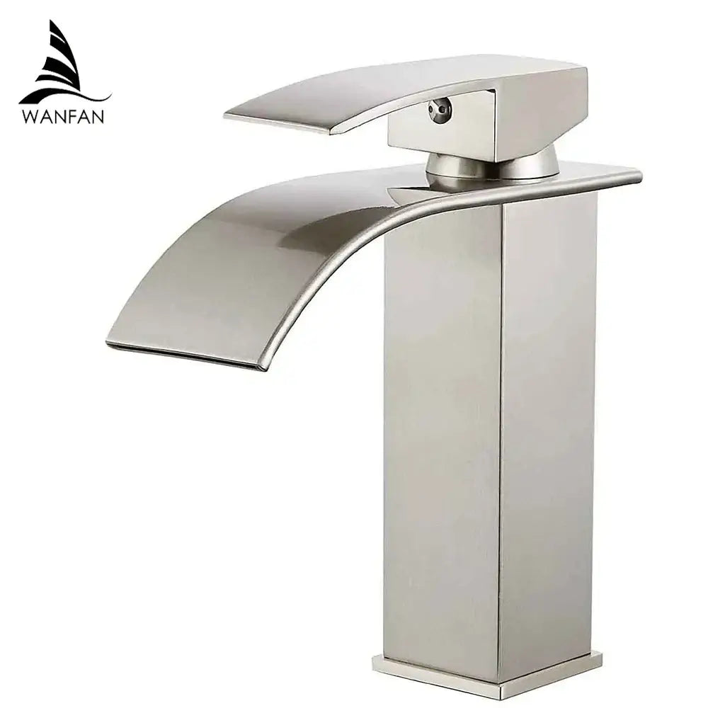 Modern brushed stainless steel waterfall basin faucet bathroom tap