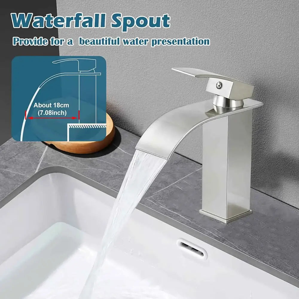 Modern brushed stainless steel waterfall basin faucet bathroom tap