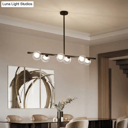 DecorBites™ Modern Bubble Clear Glass Island Ceiling Light - 5/6 Lights Black/Gold Finish - Dining Room Pendant Fixture