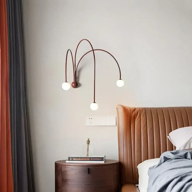 Modern burgundy iron glass led wall light for living room