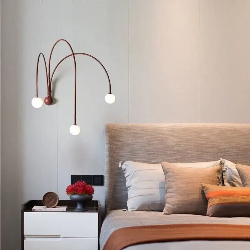 Modern burgundy iron glass led wall light for living room