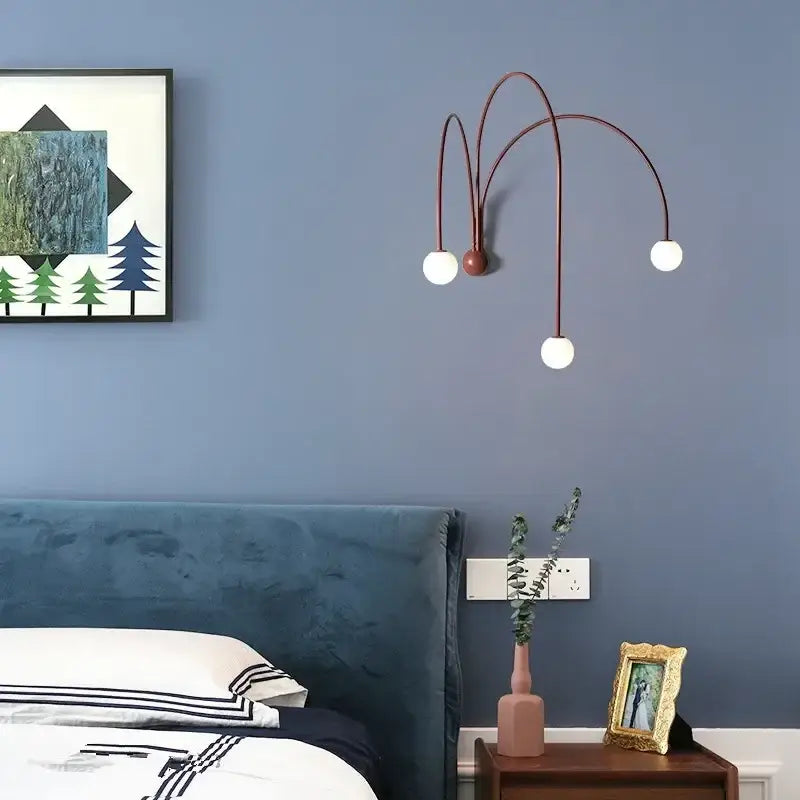 Modern burgundy iron glass led wall light for living room