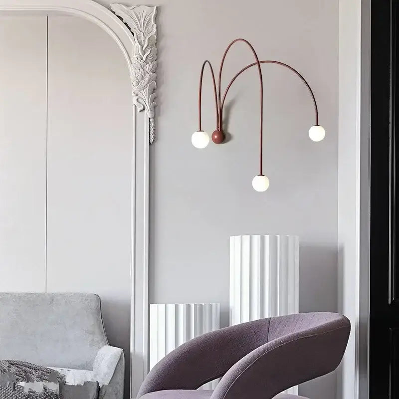 Modern burgundy iron glass led wall light for living room