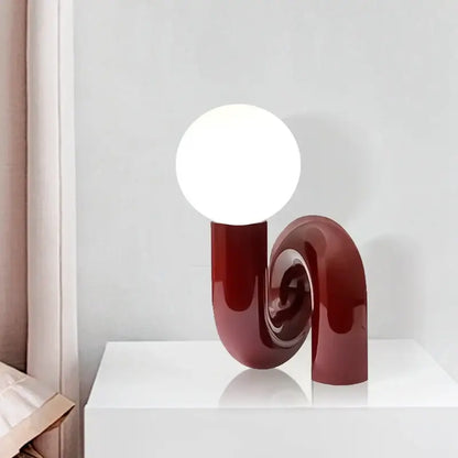Modern burgundy & white glass ball table lamp bedroom