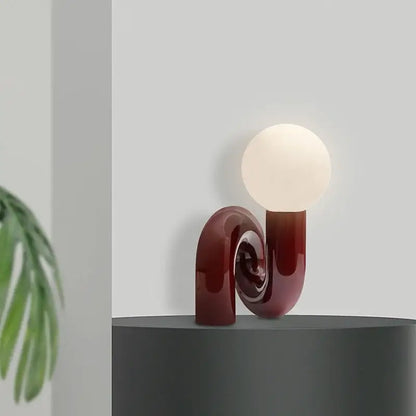 Modern burgundy & white glass ball table lamp bedroom